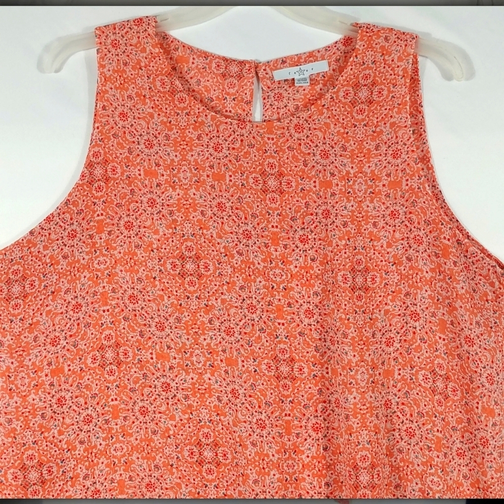 Fever Women's Orange Geometric Art Sleeveless Shark Bite Hem Top Plus Size XXL - Picture 4 of 11